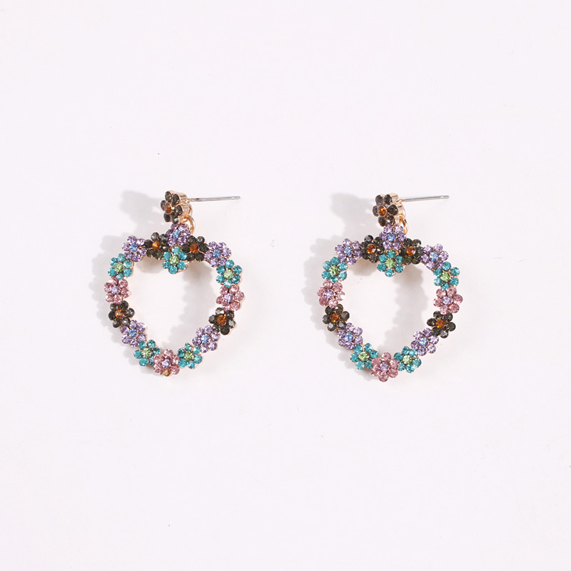 Fashion White Diamond + Pearl Love Heart Flower Stud Earrings With Diamonds,Drop Earrings
