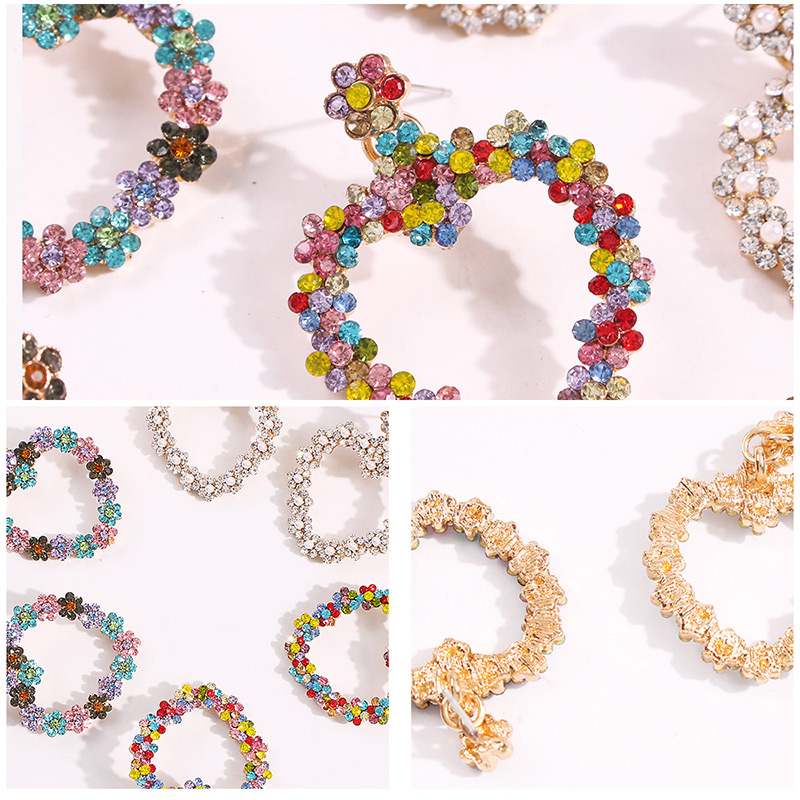 Fashion Mixed Color Love Heart Flower Stud Earrings With Diamonds,Drop Earrings