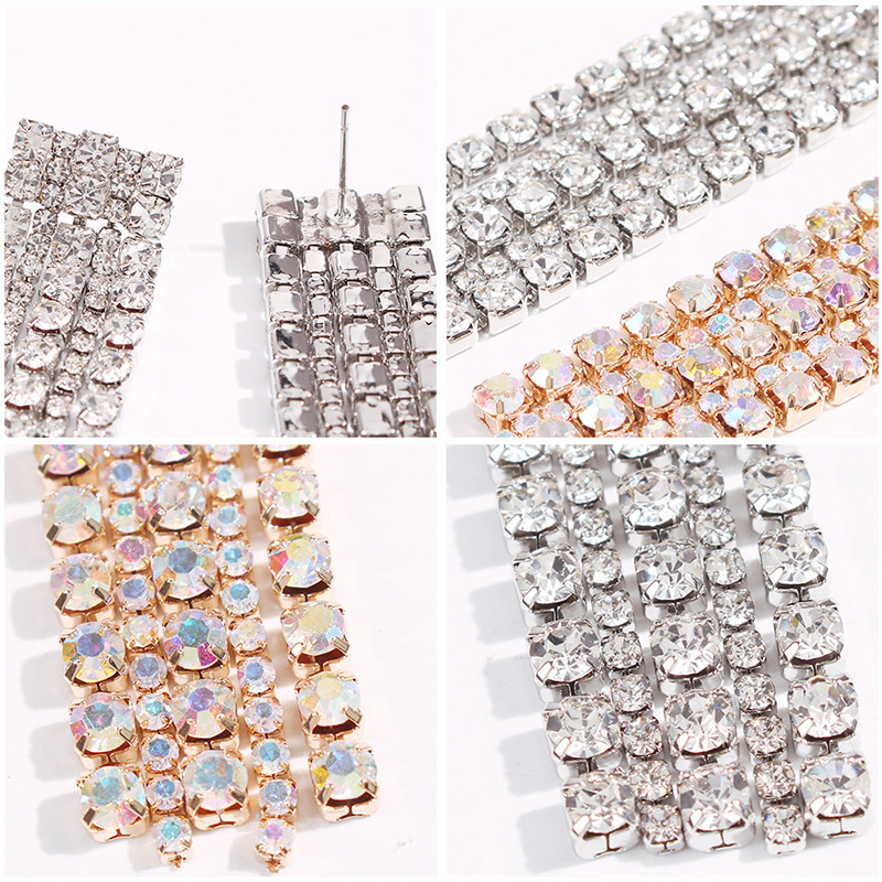 Fashion Golden Ab Diamond Alloy Studded Tassel Chain Stud Earrings,Drop Earrings