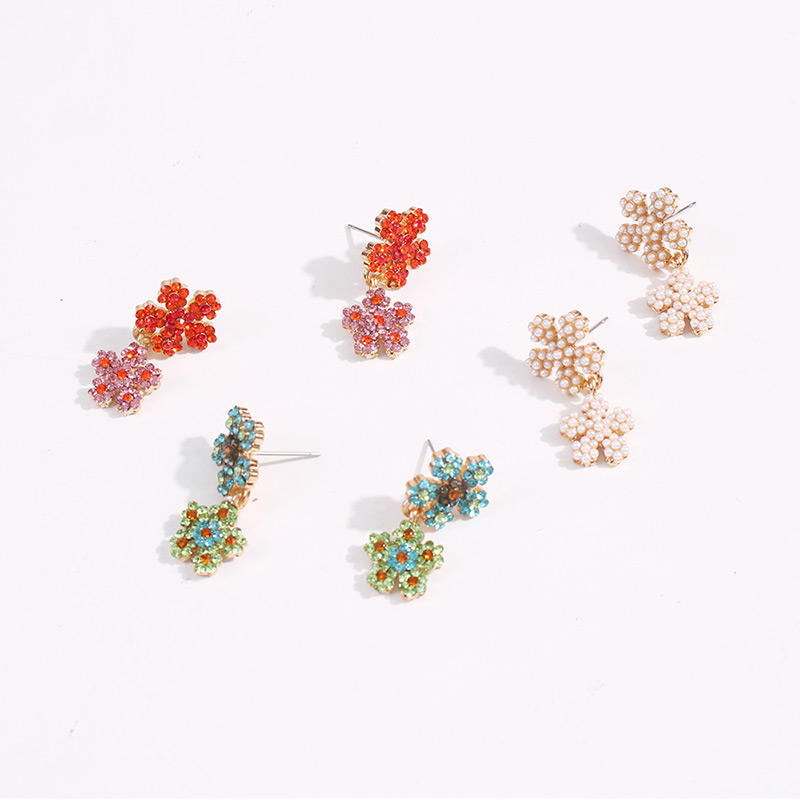 Fashion Orange Alloy Stud Earrings With Diamonds And Flowers,Drop Earrings