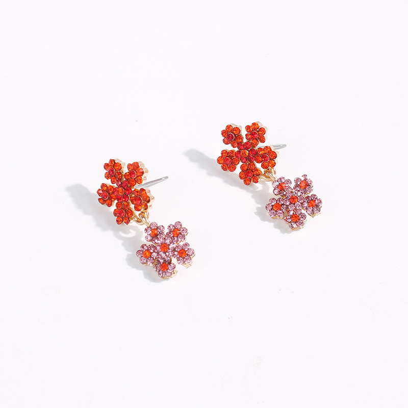 Fashion Orange Alloy Stud Earrings With Diamonds And Flowers,Drop Earrings