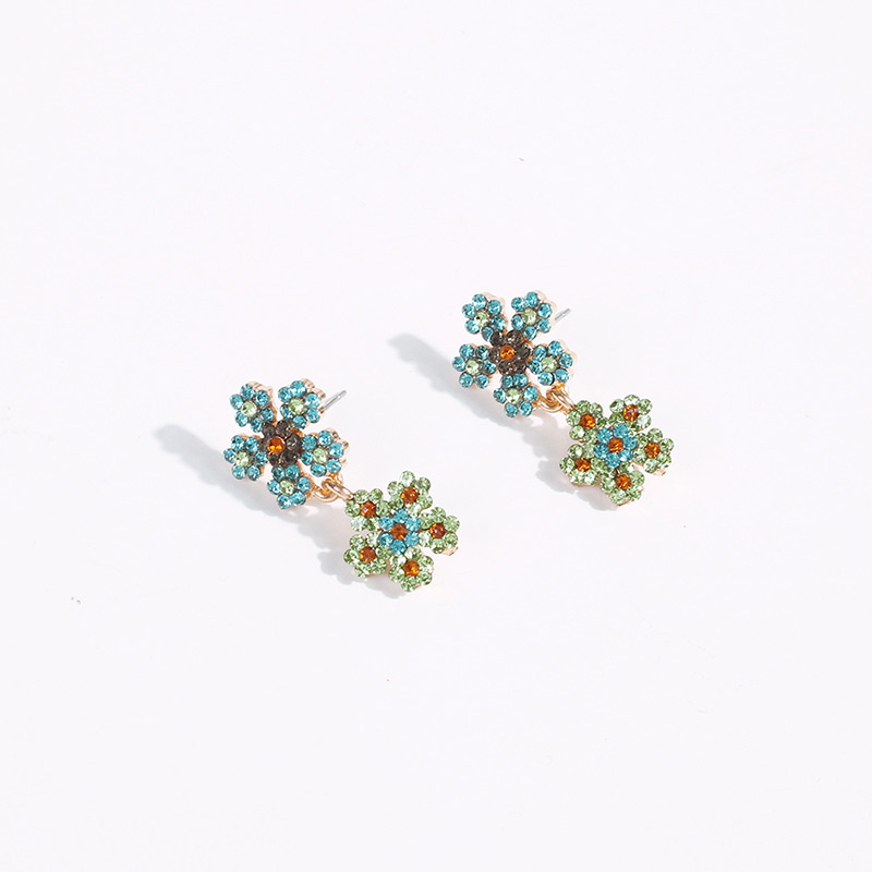 Fashion Blue Alloy Stud Earrings With Diamonds And Flowers,Drop Earrings