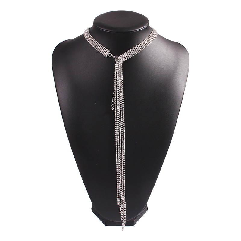 Fashion Silver Alloy Diamond Tassel Necklace,Multi Strand Necklaces