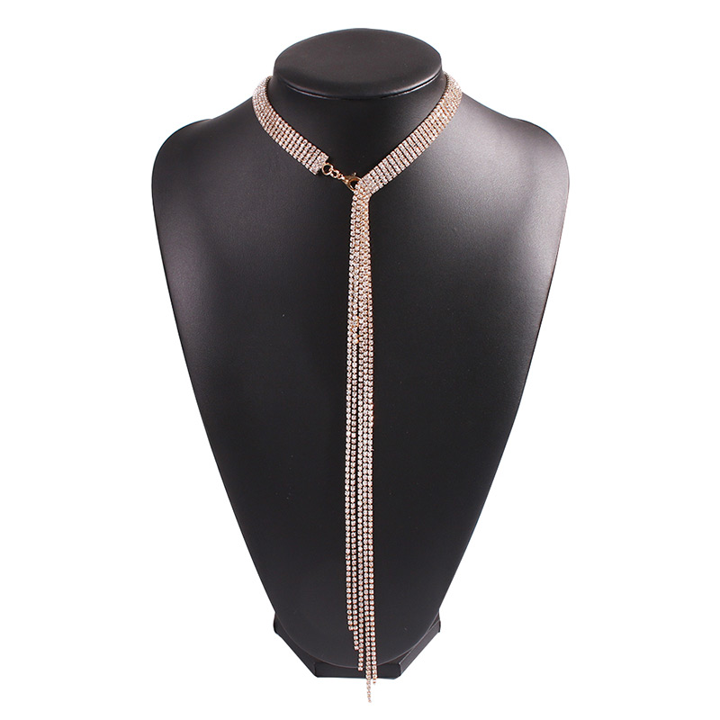 Fashion Golden Alloy Diamond Tassel Necklace,Multi Strand Necklaces