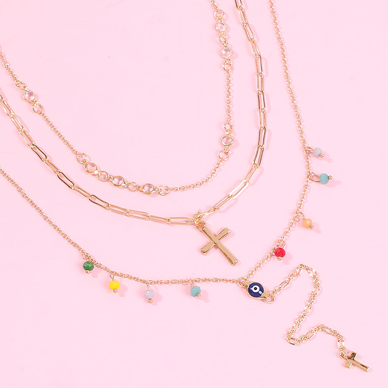 Fashion Golden Alloy Turquoise Resin Cross Necklace,Multi Strand Necklaces