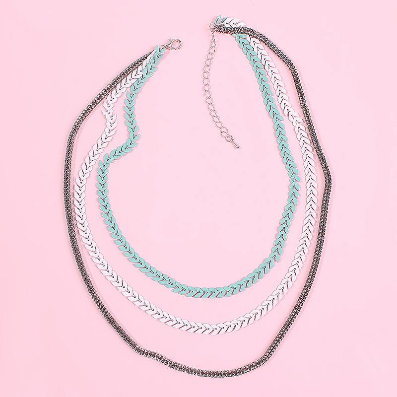 Fashion Blue And White Alloy Contrast Multi-layer Necklace,Multi Strand Necklaces