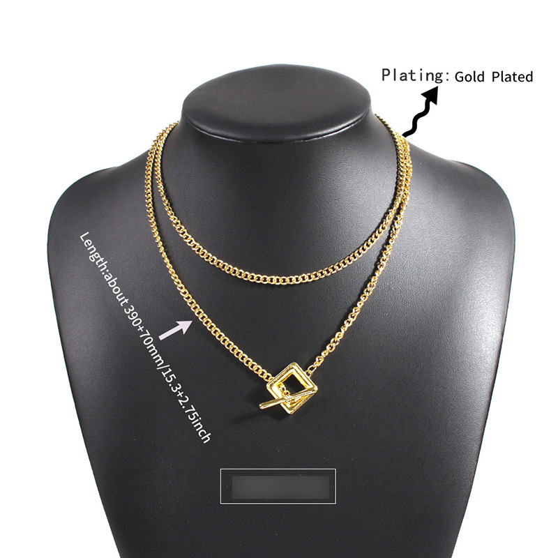 Fashion Golden Alloy Square Double Buckle Necklace,Multi Strand Necklaces