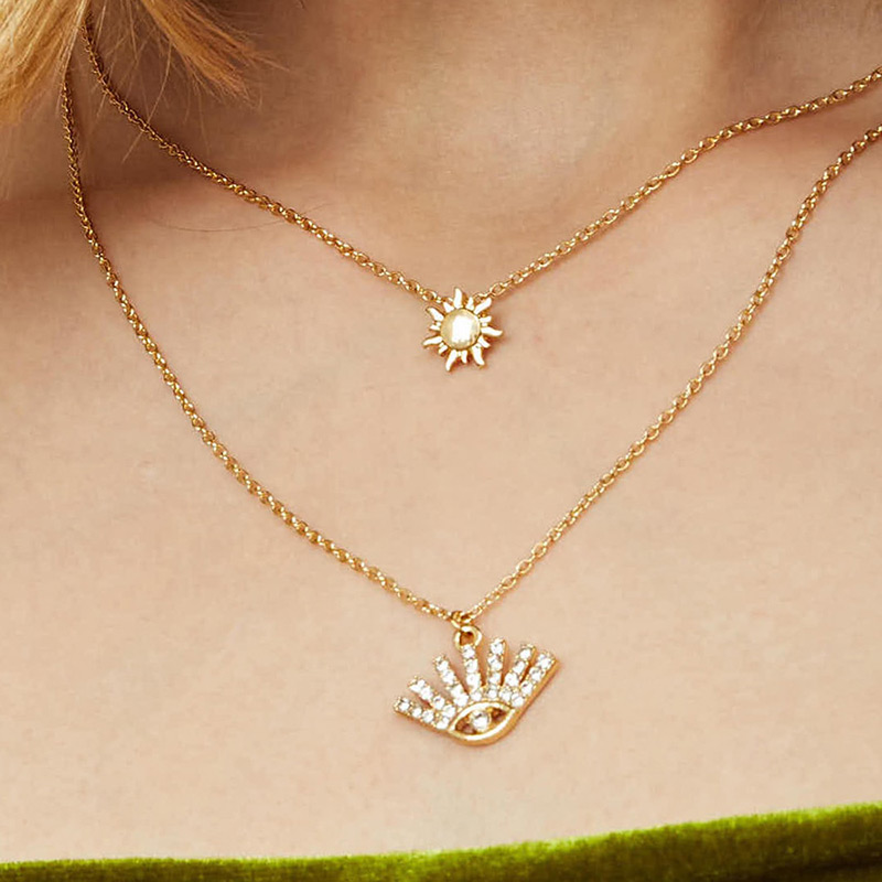 Fashion Golden Alloy Double Diamond Necklace,Multi Strand Necklaces