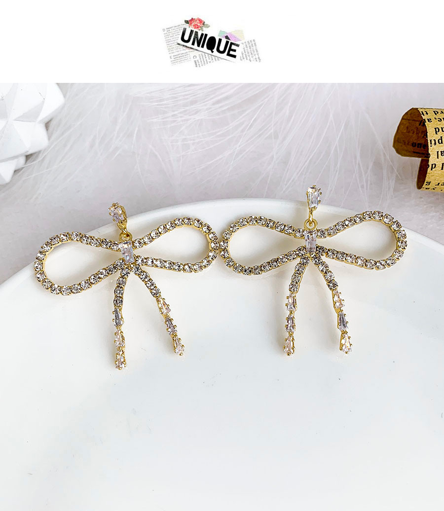 Fashion Golden Alloy Studded Bow Stud Earrings,Drop Earrings