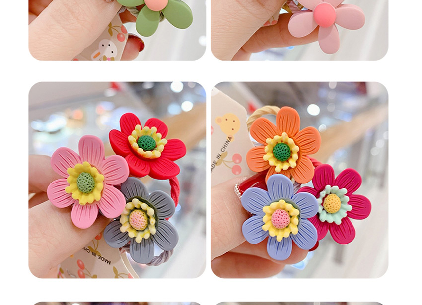 Fashion Pink Yellow And White Resin Contrast Color Daisy Kids Rubber Band Set,Kids Accessories