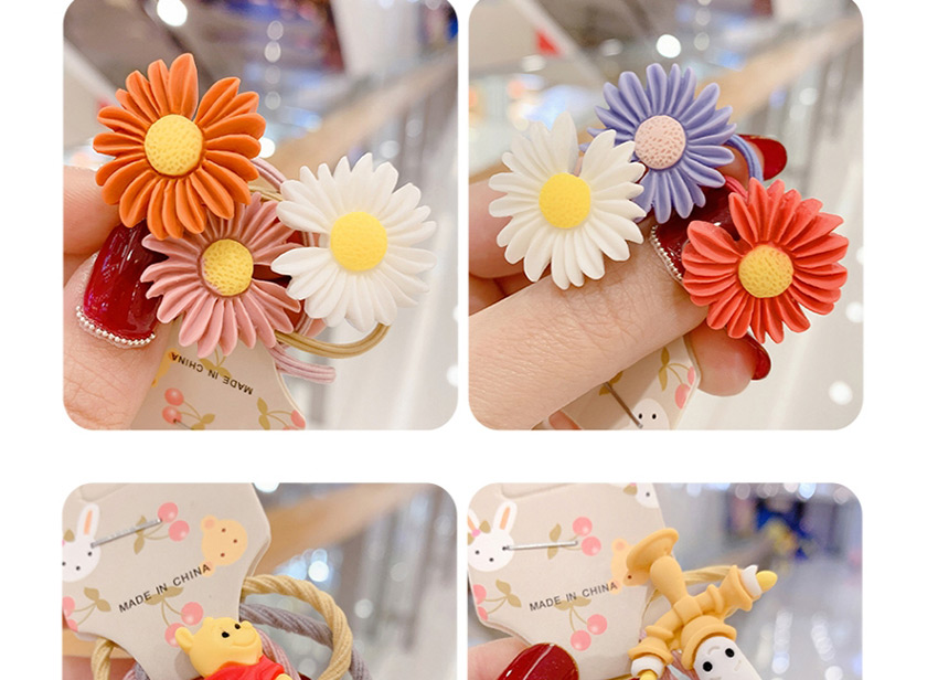 Fashion Powder White Tangerine Resin Contrast Color Daisy Kids Rubber Band Set,Kids Accessories