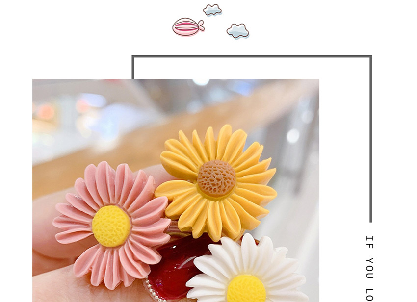 Fashion Pink Yellow And White Resin Contrast Color Daisy Kids Rubber Band Set,Kids Accessories