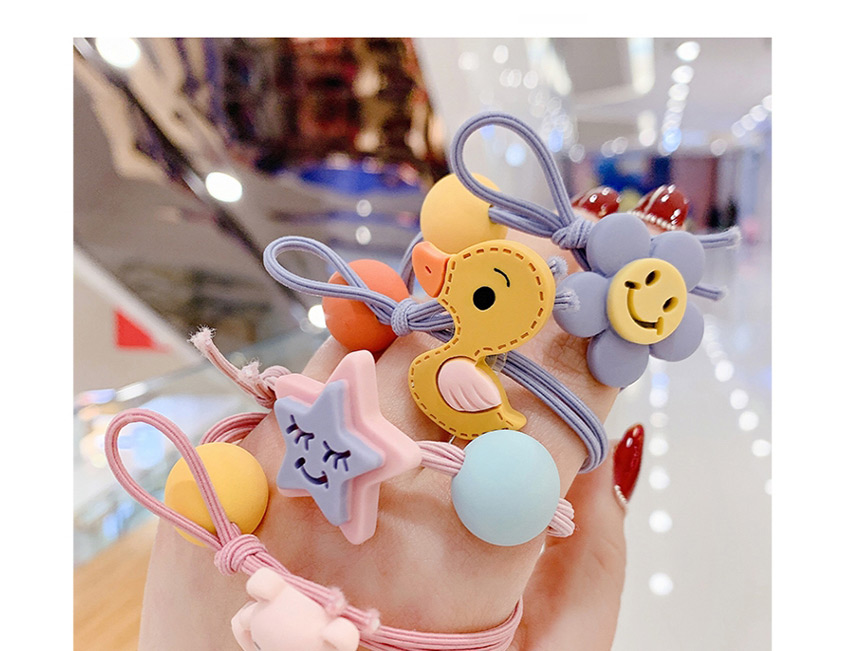 Fashion Grey Blue Smiley Little Flower Ball Hitting Color Knotted Hair Rope,Kids Accessories