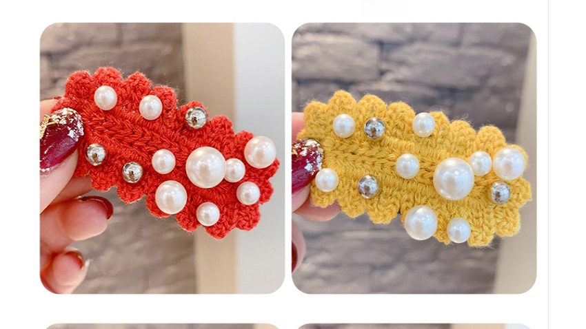 Fashion Red Knitted Wool Pearl Hair Clip,Kids Accessories