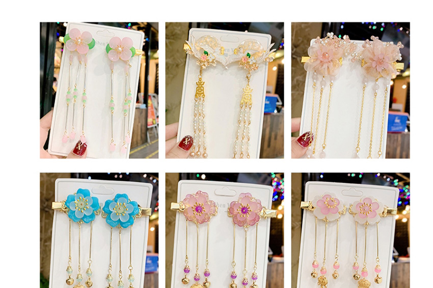 Fashion Pink Crystal Flower Resin Love Child Forehead Chain Card Issue Hair Clip,Kids Accessories