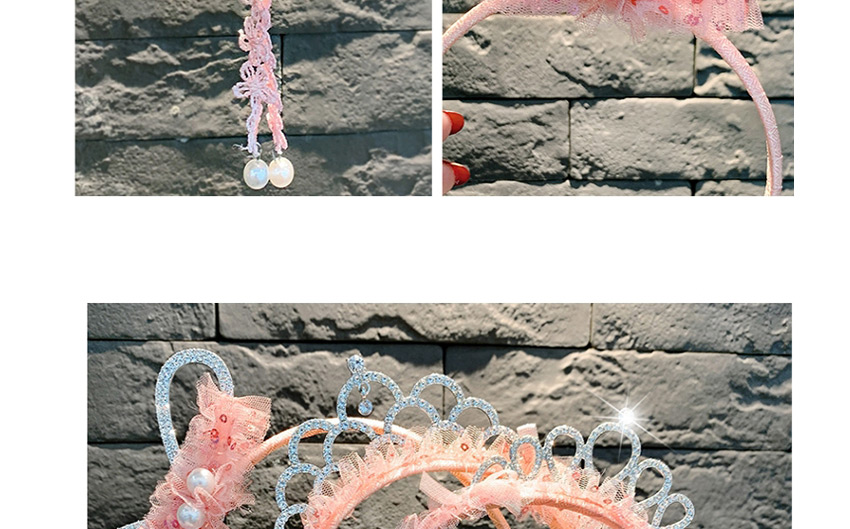 Fashion Pink Diamond Lace Crown Fake Earrings Non-slip Children Hair Band,Kids Accessories