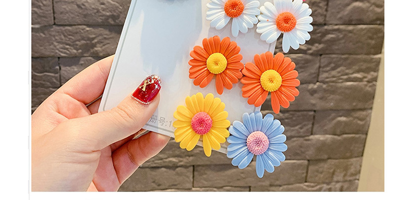 Fashion Blue Gray + Yellow Little Daisy Flowers Hit Color Children Duckbill Clip Set,Kids Accessories