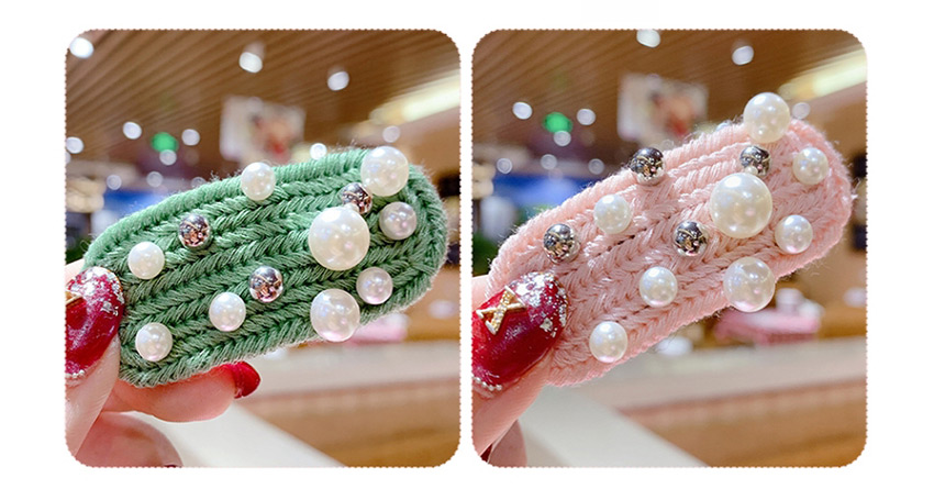 Fashion Green Pearl Ball Knit Wool Hair Clip,Kids Accessories