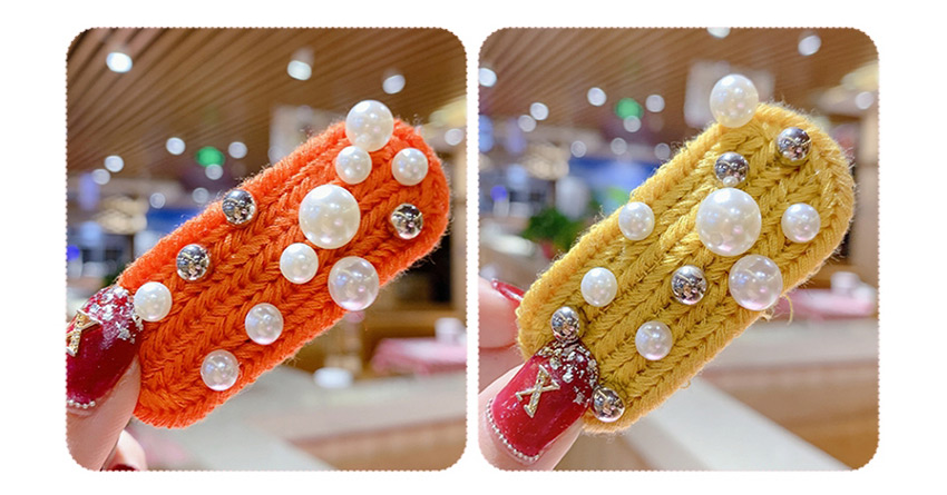 Fashion Yellow Pearl Ball Knit Wool Hair Clip,Kids Accessories