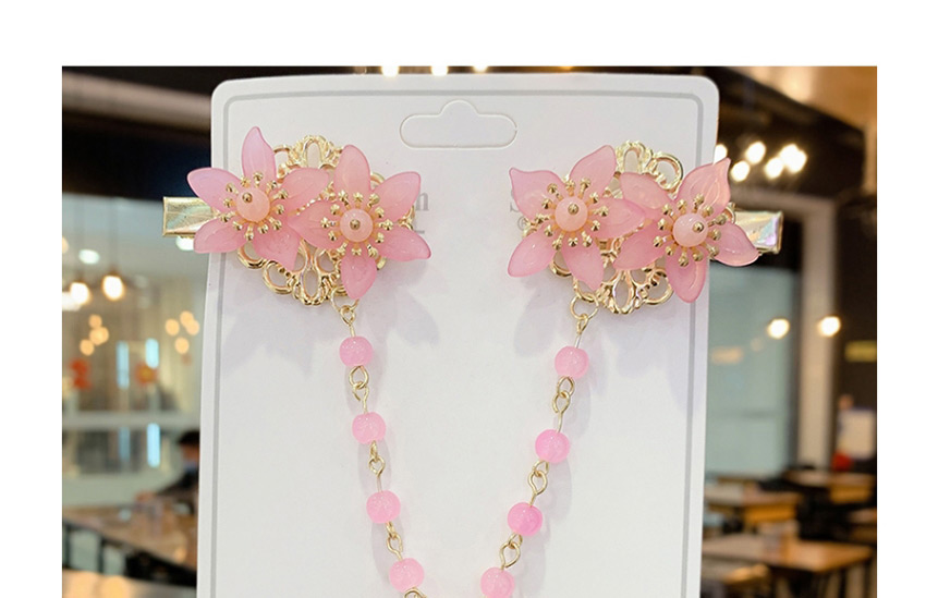 Fashion Pink Resin Flower Bell Tassel Child Forehead Chain Hair Clip,Kids Accessories