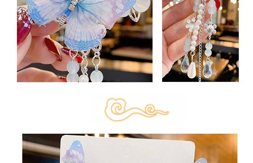 Fashion Blue 1 Pair Resin Flower Butterfly Pearl Children