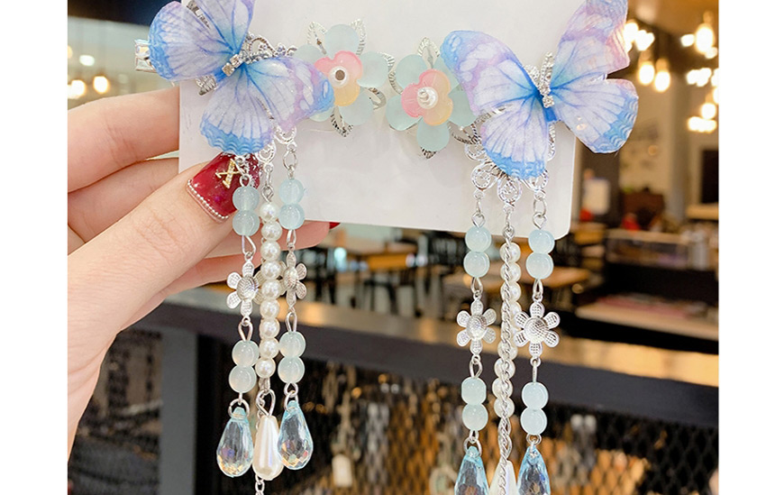Fashion Blue 1 Pair Resin Flower Butterfly Pearl Children