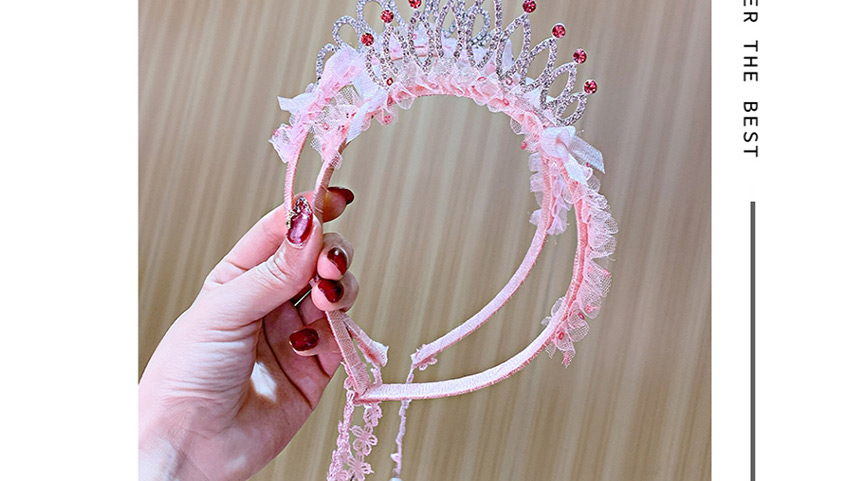 Fashion Pink Lace Rhinestone Crown Fake Earrings For Children,Kids Accessories