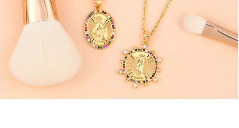 Fashion Golden Virgin Mary Alloy Necklace With Colorful Zircon,Necklaces