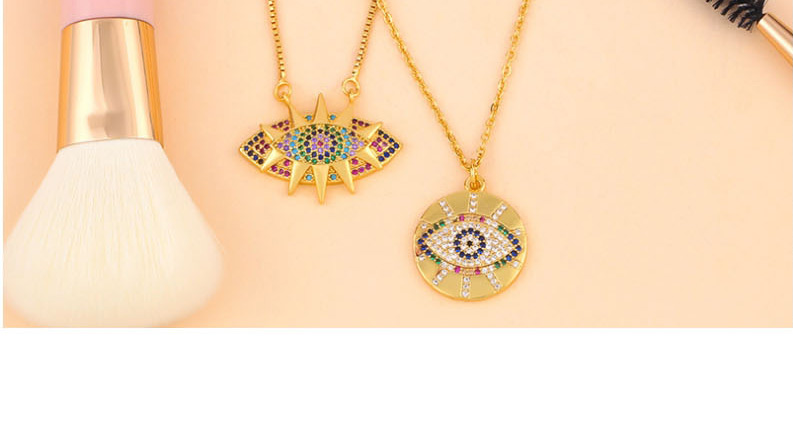 Fashion Golden Diamond-eyed Round Geometric Necklace,Necklaces