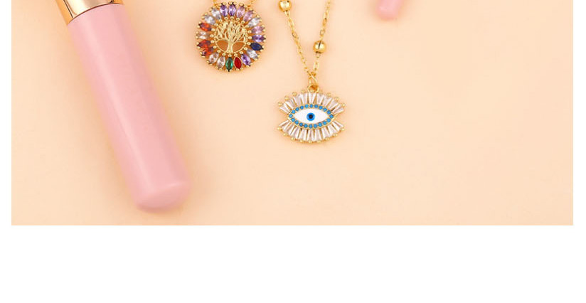 Fashion Golden Life Tree Alloy Hollow Geometric Round Necklace With Colorful Diamonds,Necklaces