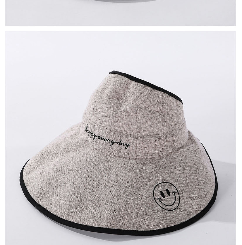 Fashion Gray Cotton And Linen Embroidered Smiley Big Foldable Hat,Sun Hats