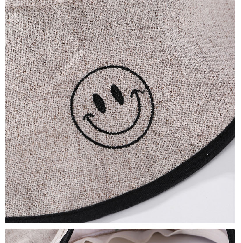 Fashion Beige Cotton And Linen Embroidered Smiley Big Foldable Hat,Sun Hats