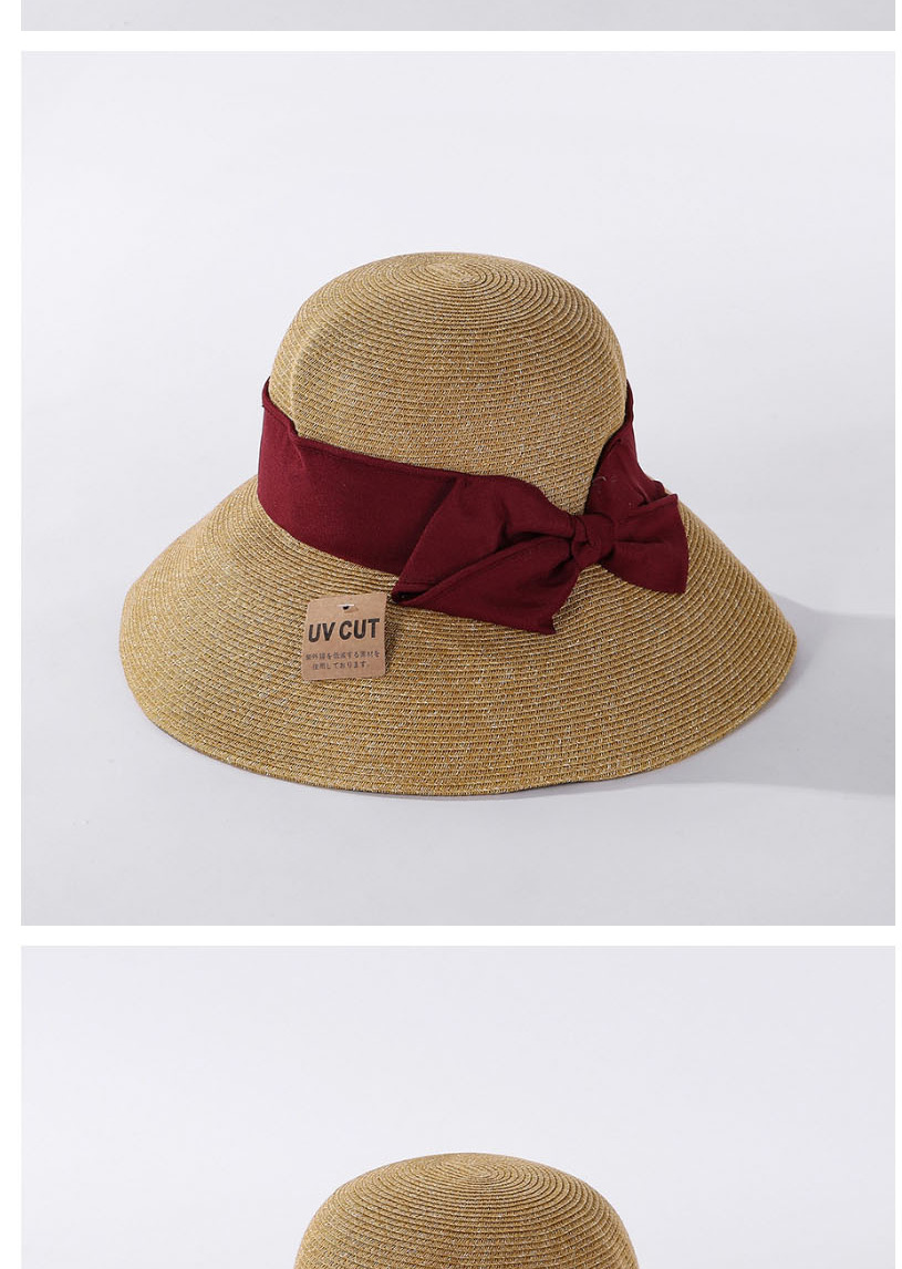 Fashion Crimson Straw Bow Encryption Straw Hat,Sun Hats