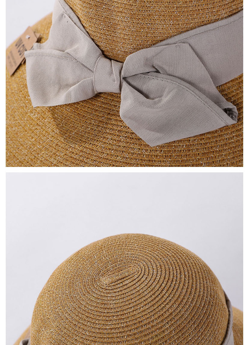 Fashion Gray Straw Bow Encryption Straw Hat,Sun Hats