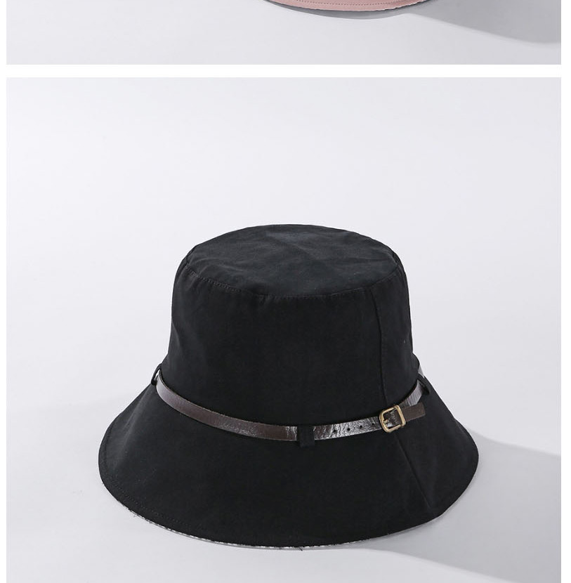 Fashion Black Solid Color Leather Trimmed Plaid Fisherman Hat,Sun Hats
