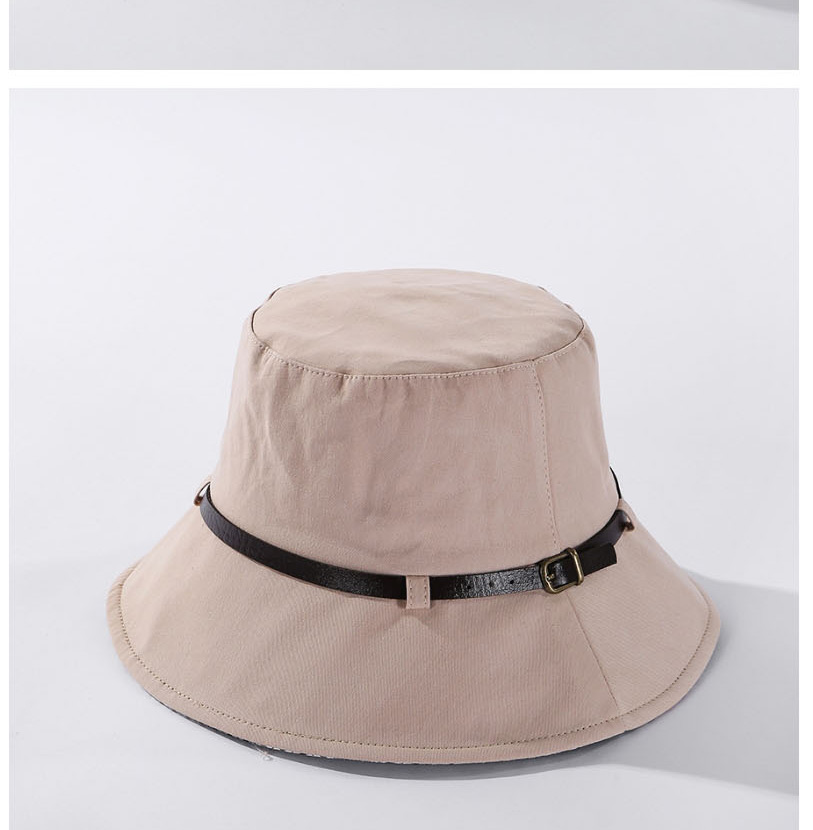 Fashion Beige Solid Color Leather Trimmed Plaid Fisherman Hat,Sun Hats
