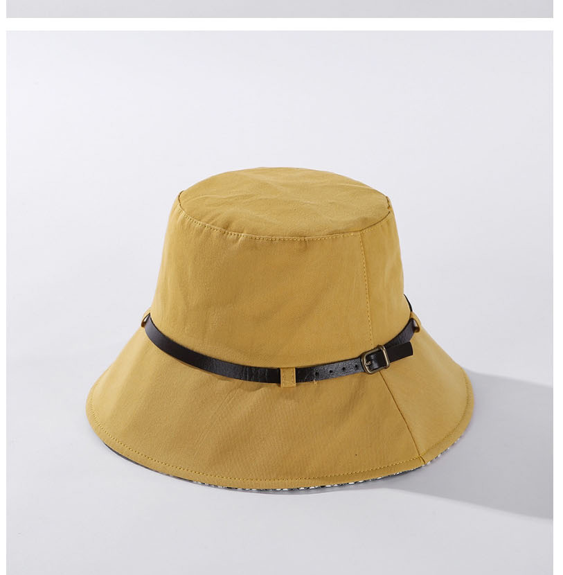 Fashion Yellow Solid Color Leather Trimmed Plaid Fisherman Hat,Sun Hats