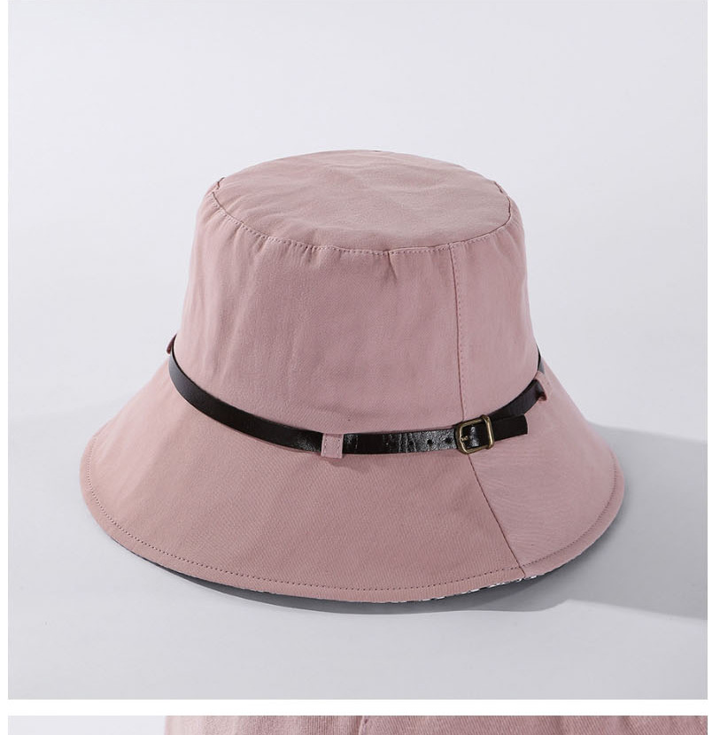 Fashion Dark Pink Solid Color Leather Trimmed Plaid Fisherman Hat,Sun Hats