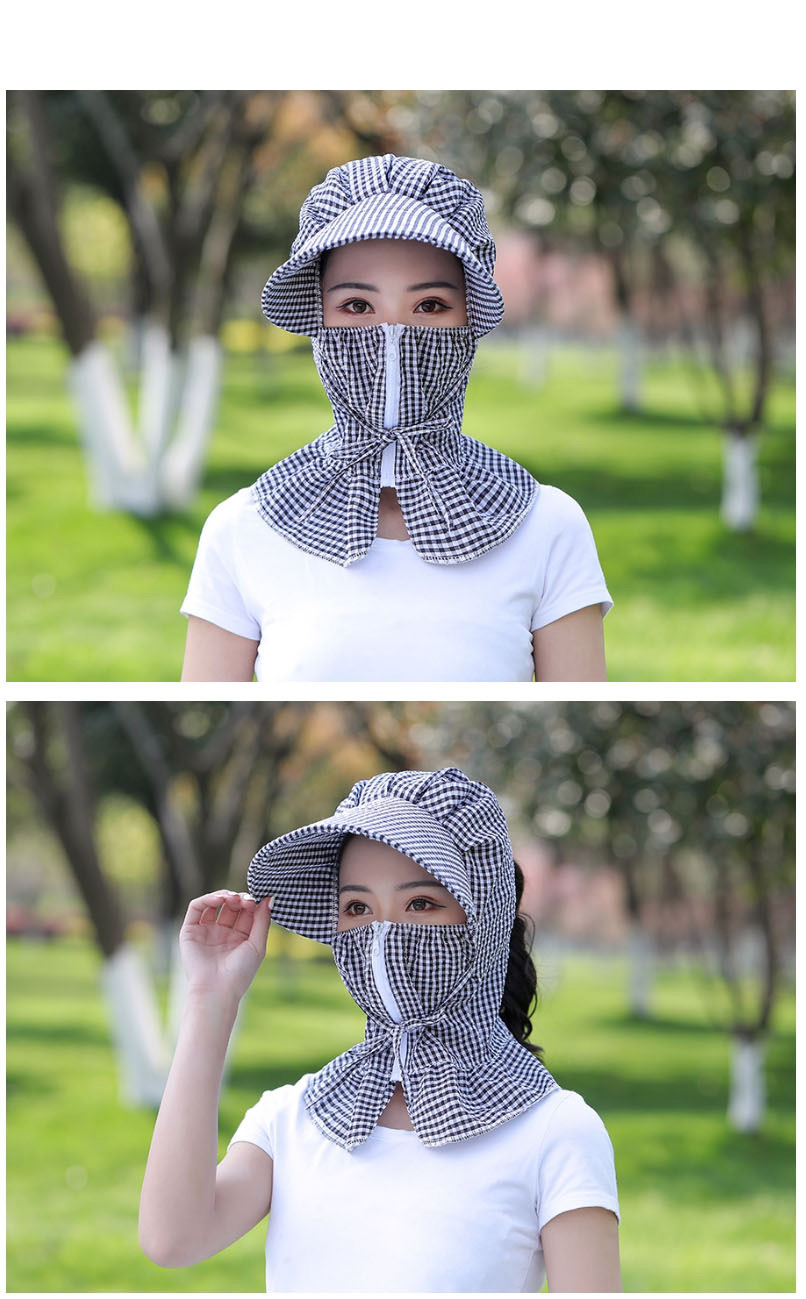 Fashion Black Small Lattice Multifunctional Face And Neck Protection Integrated Sun Hat,Sun Hats