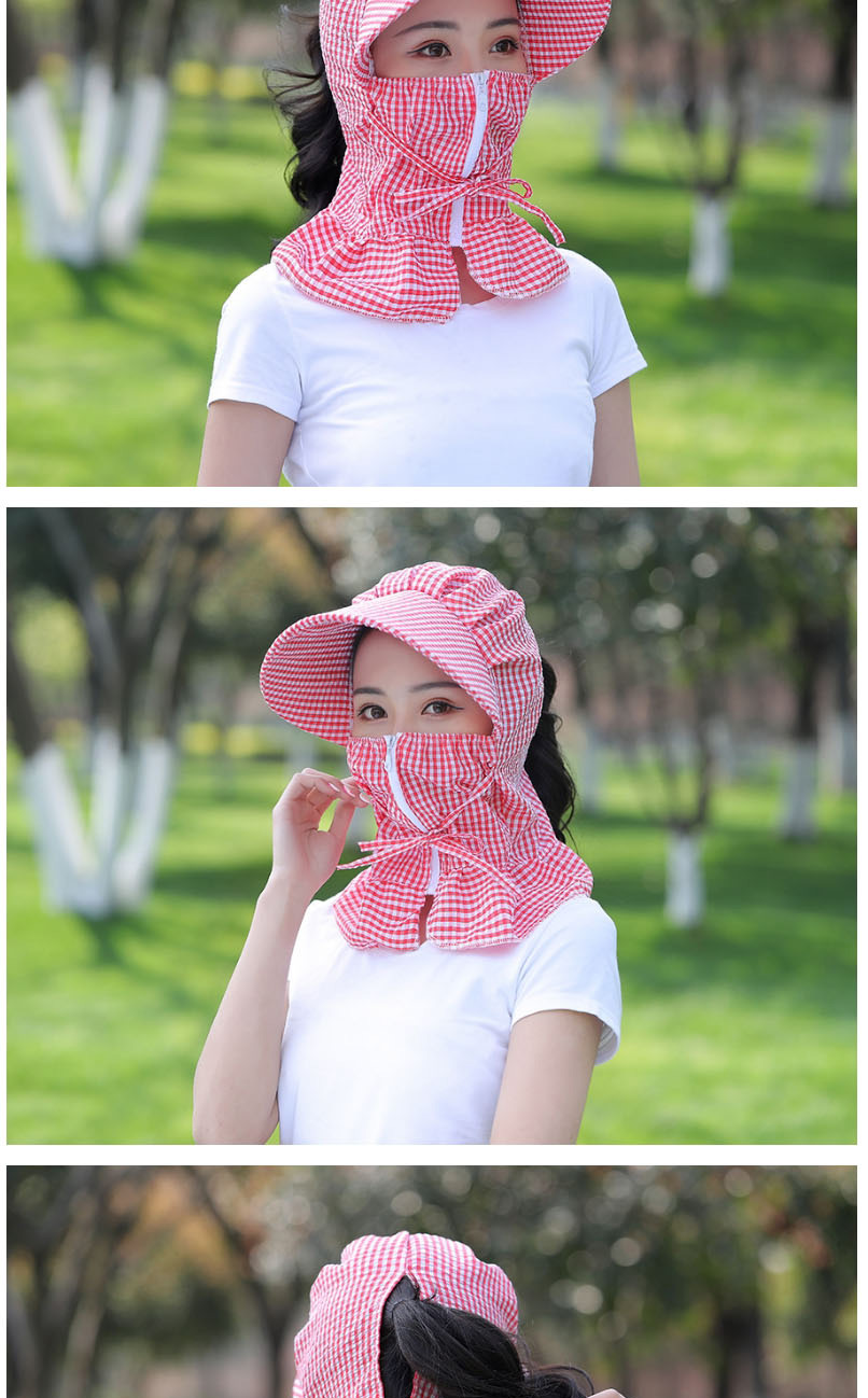 Fashion Black Small Lattice Multifunctional Face And Neck Protection Integrated Sun Hat,Sun Hats
