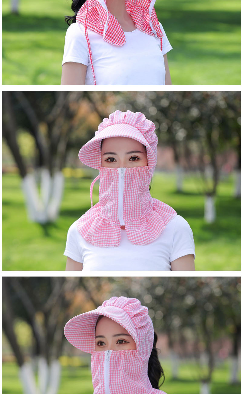 Fashion Red Small Lattice Multifunctional Face And Neck Protection Integrated Sun Hat,Sun Hats