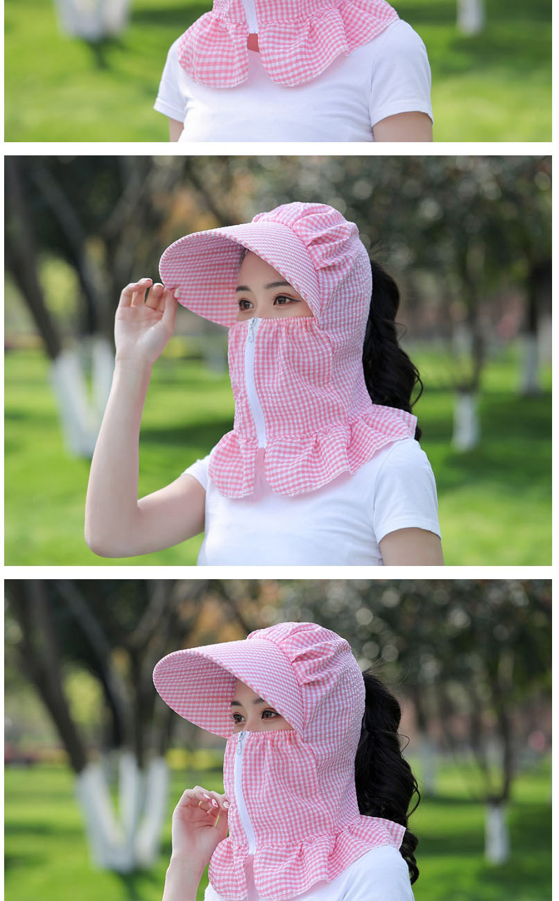 Fashion Pink Small Lattice Multifunctional Face And Neck Protection Integrated Sun Hat,Sun Hats