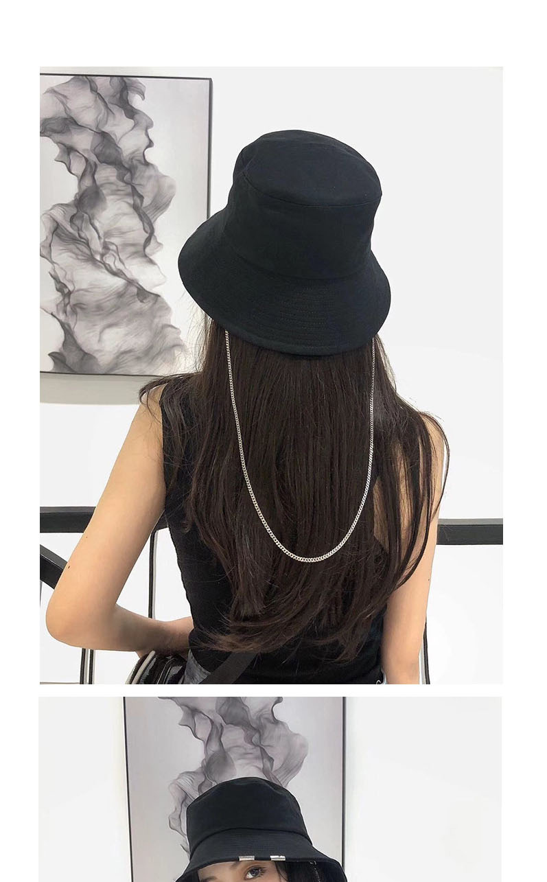 Fashion Black Pure Color Metal Chain Cotton Fisherman Hat,Sun Hats