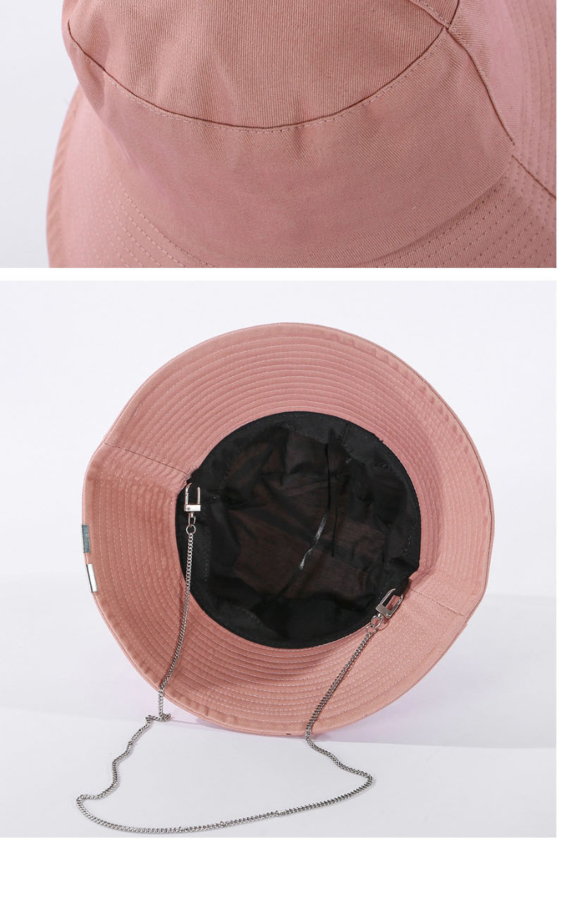 Fashion Pink Pure Color Metal Chain Cotton Fisherman Hat,Sun Hats
