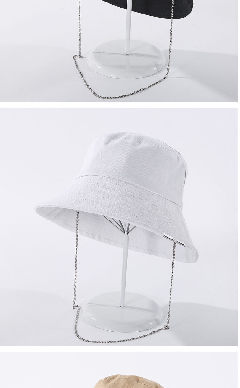 Fashion Black Pure Color Metal Chain Cotton Fisherman Hat,Sun Hats