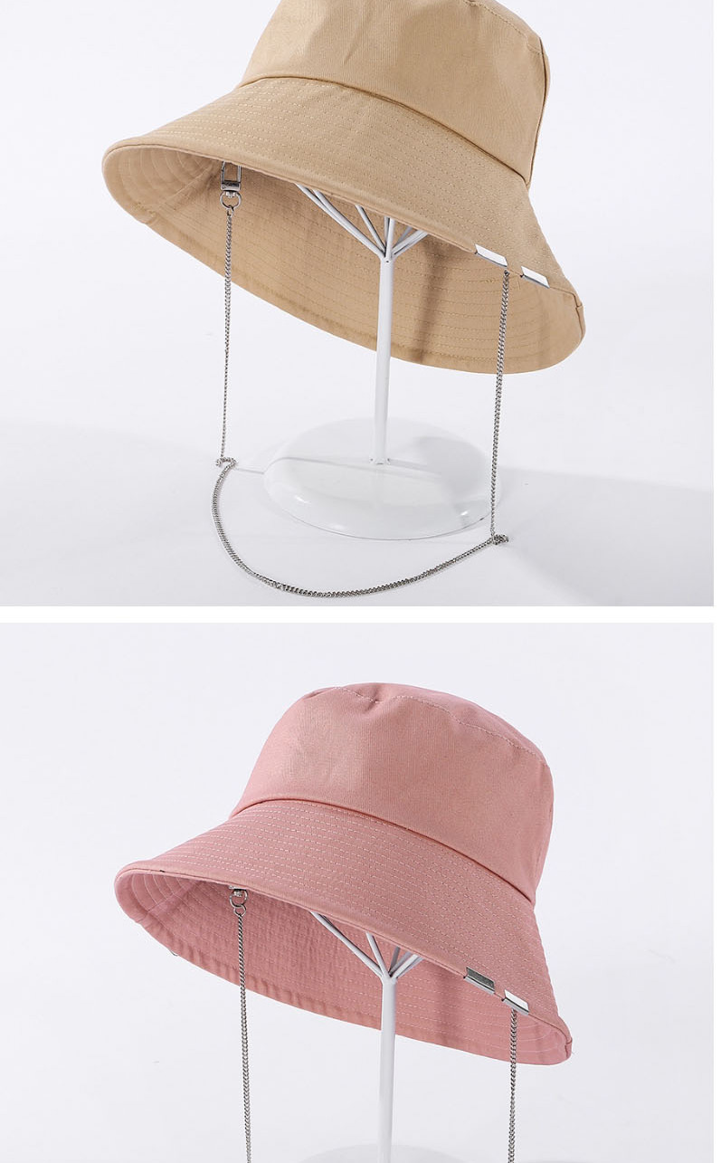 Fashion White Pure Color Metal Chain Cotton Fisherman Hat,Sun Hats