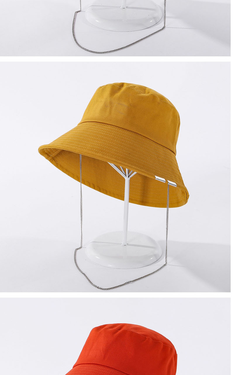 Fashion Yellow Pure Color Metal Chain Cotton Fisherman Hat,Sun Hats