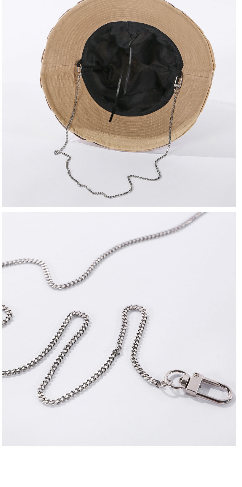 Fashion Khaki Smiley Embroidered Wide-brimmed Chain Fisherman Hat,Sun Hats