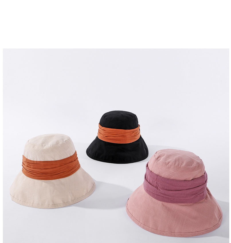 Fashion Pink Wrinkled Patch Colorblock Wide-brimmed Fisherman Hat,Sun Hats