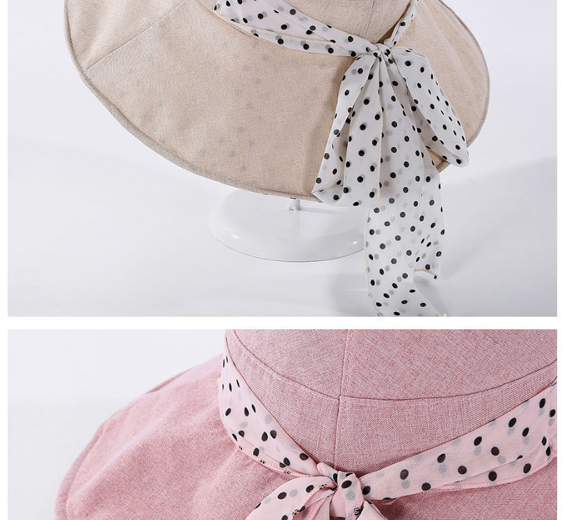 Fashion Beige Polka-dot Cotton Linen Bow Hat,Sun Hats